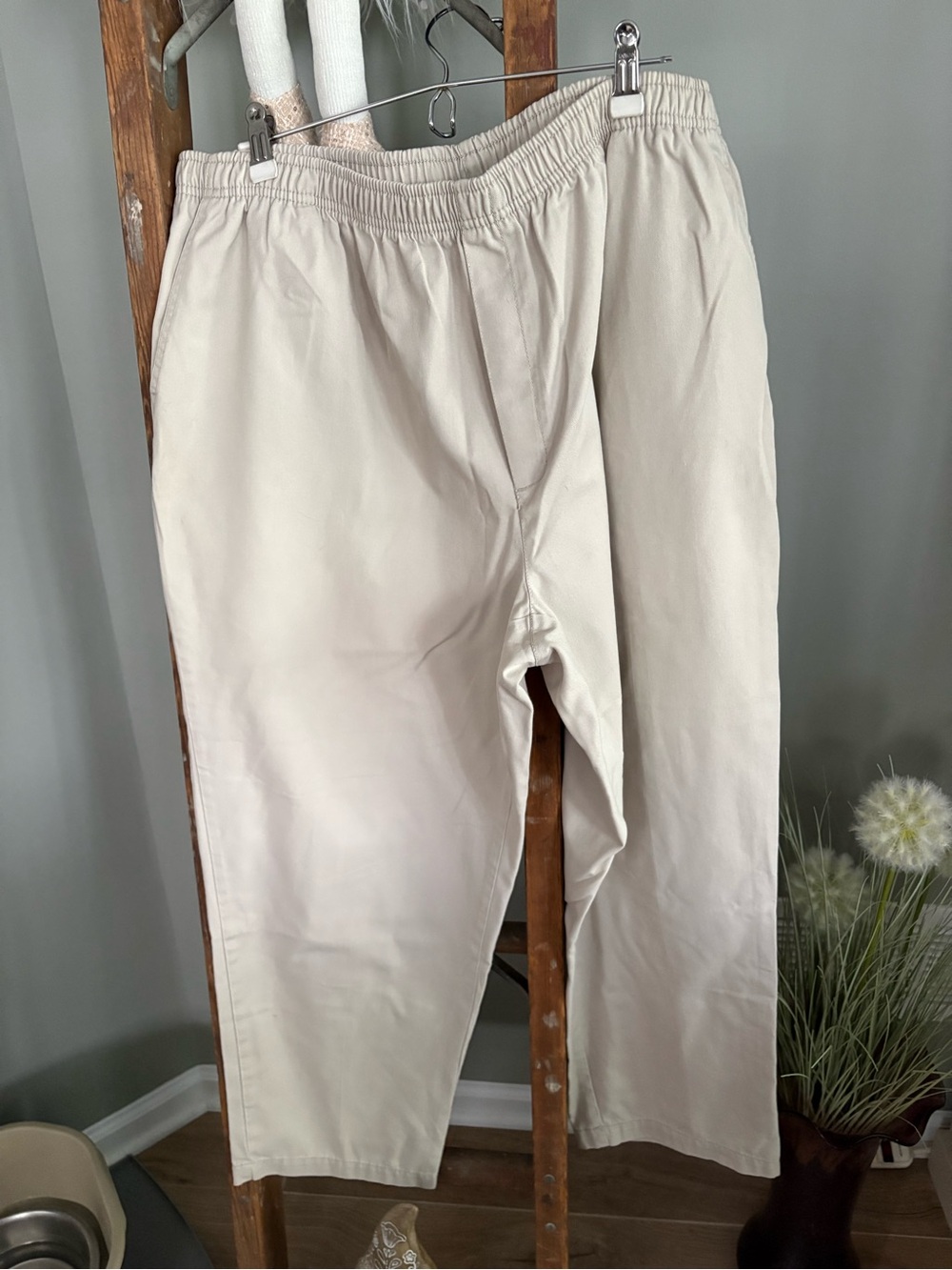 Elastic-Waist Cotton blend Pants in tan 20W